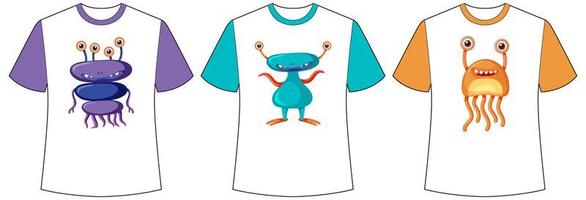 conjunto de monstruos lindos de diferentes colores o pantallas de extraterrestres en camisetas vector