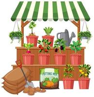 Tienda de plantas con muchos árboles vegetales sobre fondo blanco. vector