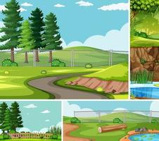 Four different scenes in nature setting cartoon style vector