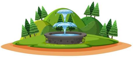 Fountain in the forest cartoon cartoon style on white background vector