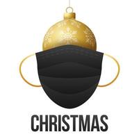 Realistic gold Christmas ball with medical disposable mask vector