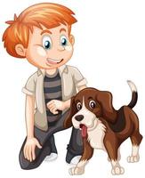 Boy playing with a dog isolated on white background vector