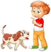 Boy playing with a dog isolated on white background vector