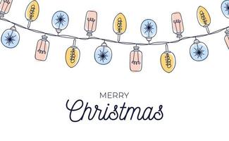 tarjeta de navidad vintage con guirnaldas de bombillas dibujadas a mano vector