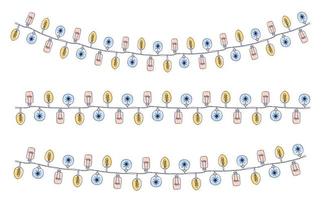 Set of hand drawn christmas lights garlands vector