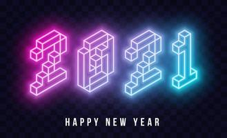 2021 Happy New Year Isometric Neon Text vector