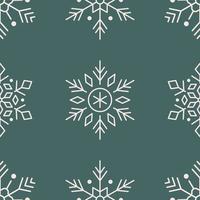 Snowflakes line art seamless pattern on green vector