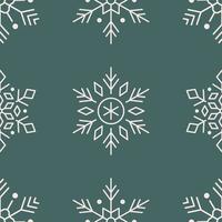 Snowflakes line art seamless pattern on green vector