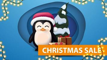 Discount banner with garland and penguin vector