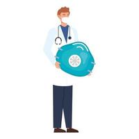 Male doctor character with face mask vector