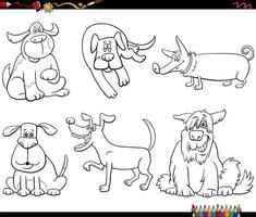 Cartoon dog characters set coloring book page vector