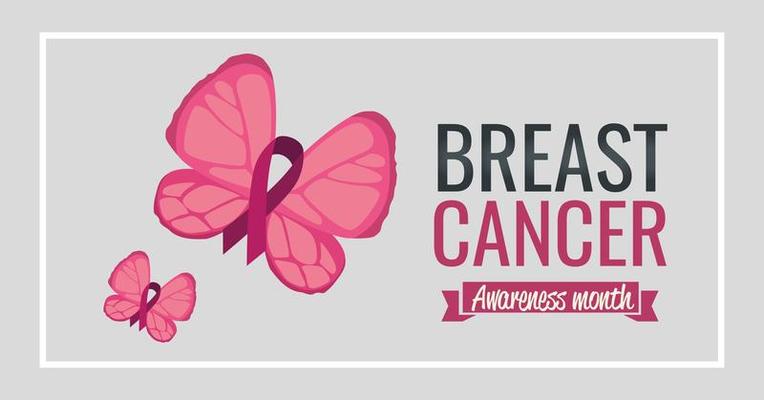 Breast cancer awareness month banner with butterfly