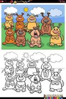 Cartoon funny dogs group coloring book page vector