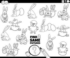 Find two same Easter characters game color book vector