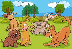Cartoon dogs animal characters group in park