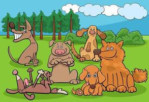 Cartoon dogs funny characters group in park vector