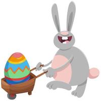 Cartoon Easter bunny with big egg on wheelbarrow vector