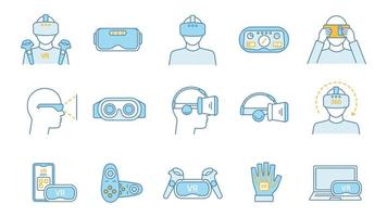 Virtual reality color icons set. vector