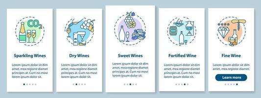 pantalla de la página de la aplicación móvil de incorporación de cata de vinos vector