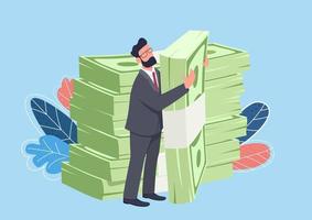 Businessman hugging big cash pack vector