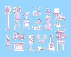 Lifestyle purple linear objects set vector