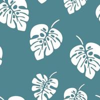 Summer seamless pattern with white monstera palm leaves vector