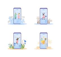 Weekly weather forecast smartphone set vector