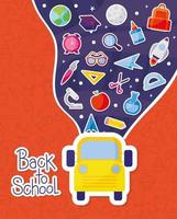 Yellow bus and icon set of back to school vector