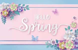 Spring season with frame of flower and leaves. vector