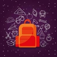 Bag with icon set of back to school vector