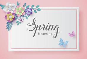 Spring season with frame of flower and leaves. vector