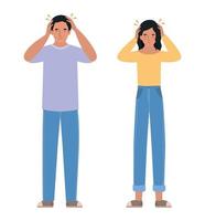 Avatar man and woman with headache design vector