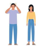 avatar hombre y mujer con diseño de dolor de cabeza vector