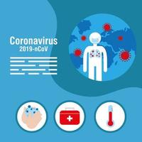 banner de prevención de coronavirus con iconos médicos vector