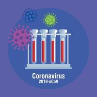 Banner de prevención de coronavirus con tubos de ensayo. vector