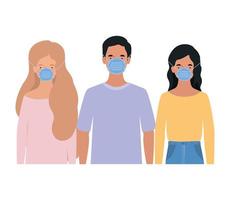 Avatar women and man with medical masks design vector