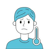 Sick man with fever and thermometer vector