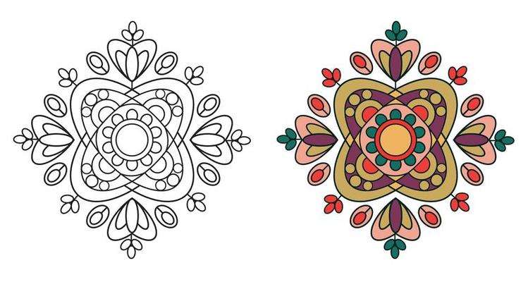 rounded ornamental decorative mandala colouring book page