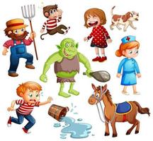 Set of fantasy cartoon character and animal isolated on white background vector