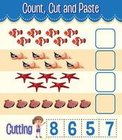Count, Cut and Paste maths worksheet for children vector