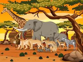 Group of Wild African Animal in the forest scene