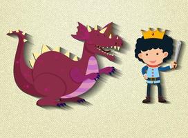 personaje de dibujos animados de pequeño caballero y dragón vector
