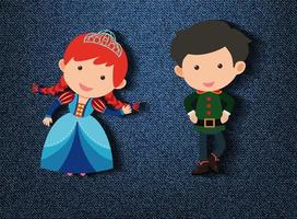 Little prince and princess cartoon character on blue background vector