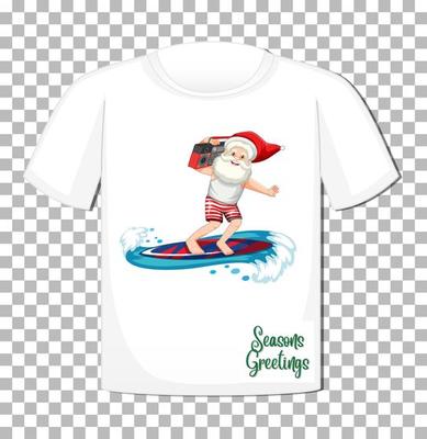 Santa Claus cartoon character in Christmas Summer theme on t-shirt on transparent background
