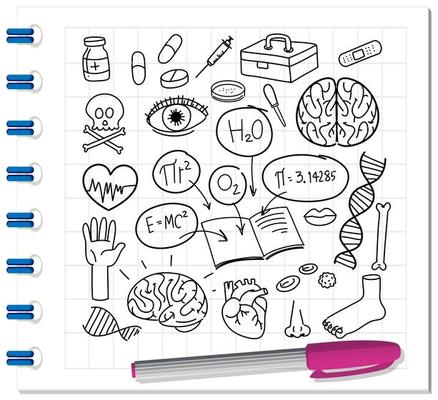 Medical science element in doodle or sketch style on notebook