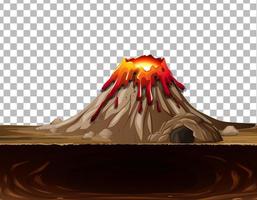 Volcano eruption with cave on transparent background vector