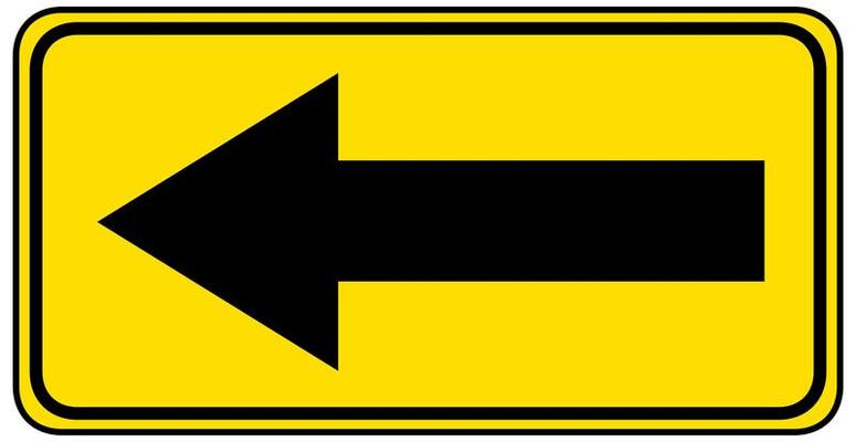 Sharp curve to left yellow sign on white background