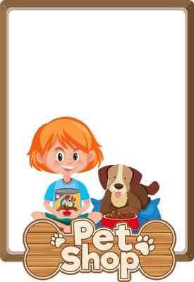 Blank banners with kid and cute dog and pet shop logo isolated on white background