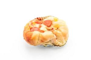 Baked sausage bread on white background photo