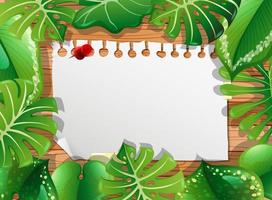 Top view of blank paper on table with leaves elements vector